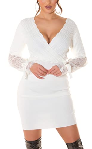 Koucla Chic Feinstrick Wickel V-Neck Strick Minikleid mit Spitzen-Einsatz One Size (Einheitsgröße) von Koucla