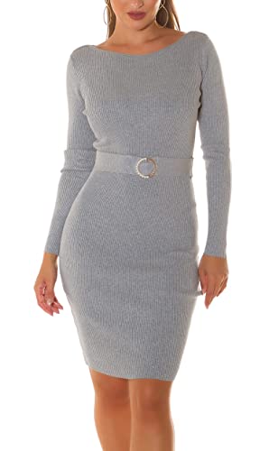 Koucla Chic Langarm Rippstrick Midi Kleid mit Deko Gürtel One Size (Einheitsgröße) von Koucla