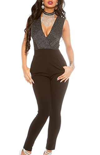 Koucla Cocktail Silvester Maxi Wickel V-Neck Jumpsuit mit Glitzer S von Koucla