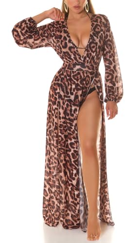 Koucla Cover-Up Kleid Maxikleid Langarm Strandkleid Transparent mit V-Neck und Beinschlitz One Size (Einheitsgröße) von Koucla