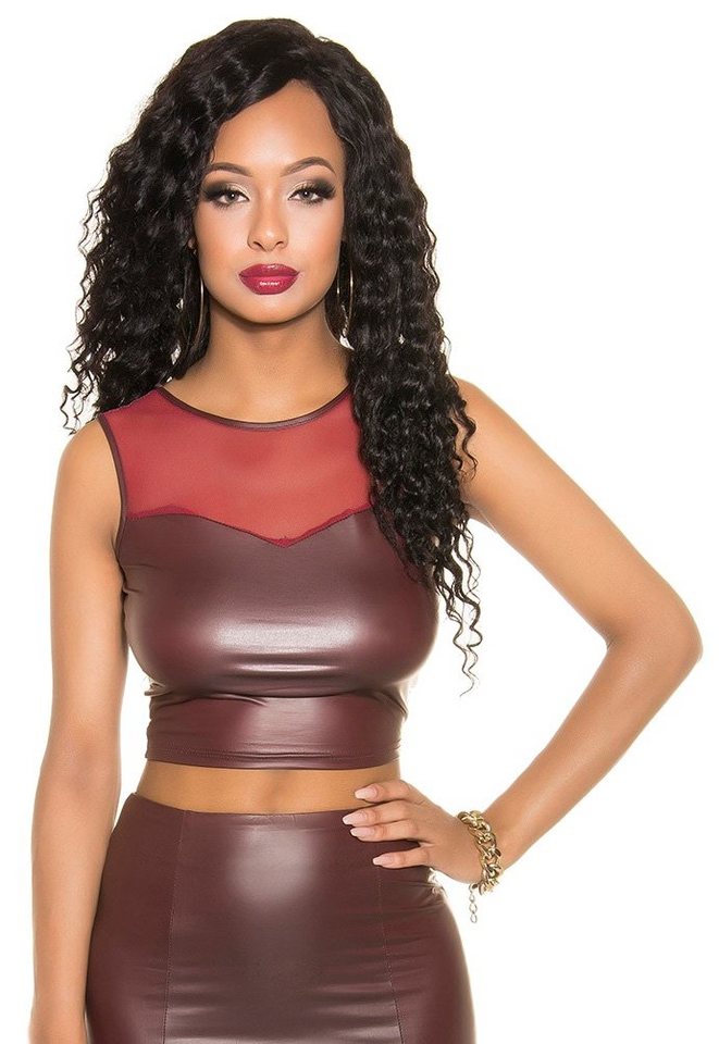 Koucla Crop-Top Wetlook Tanktop mit Mesheinsatz, Shirt ärmellos von Koucla