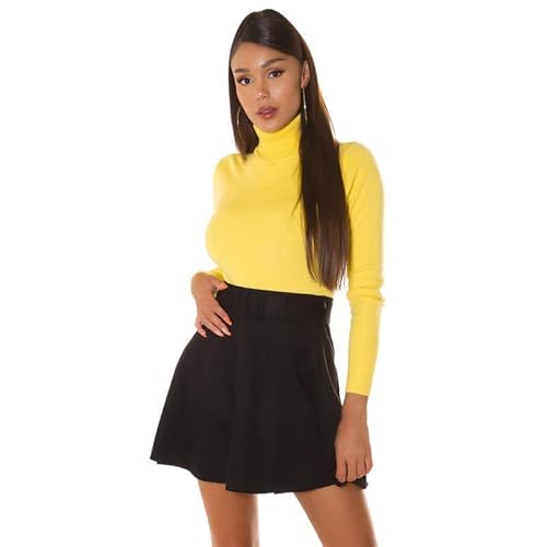 Koucla Damen Basic-Pullover mit Rollkragen Feinstrick Gelb Einheitsgröße (34,36,38) von Koucla