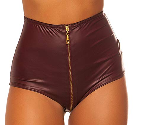 Koucla Damen Gogo Wetlook Hotpants mit Zip (Bordeaux, L) von Koucla