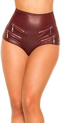 Koucla Damen Gogo Wetlook Hotpants mit Zips (Bordeaux, L) von Koucla