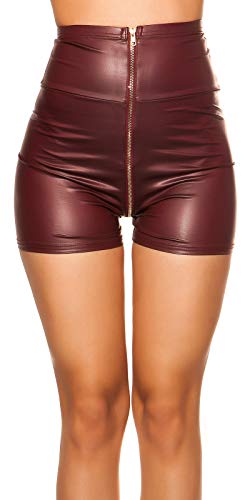 Koucla Damen High Waist Wetlook Shorts Hotpants (Bordeaux, S) von Koucla