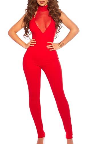 Koucla Damen Neck Overall Jumpsuit mit Mesh (Rot, M) von Koucla