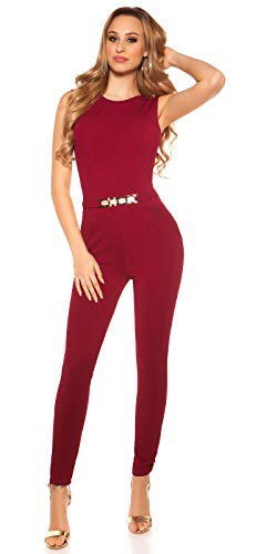 Koucla Damen Overall Jumpsuit Playsuit mit Schnalle (Bordeaux, XL) von Koucla