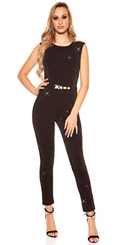 Koucla Damen Overall Jumpsuit Playsuit mit Schnalle (Schwarz-Silber(Glitzer), S) von Koucla