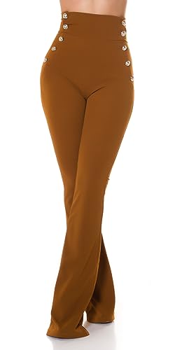 Koucla Damen sexy ausgestellte Hose mit hoher Taille und goldenen Knöpfen, Capuccino, M von Koucla