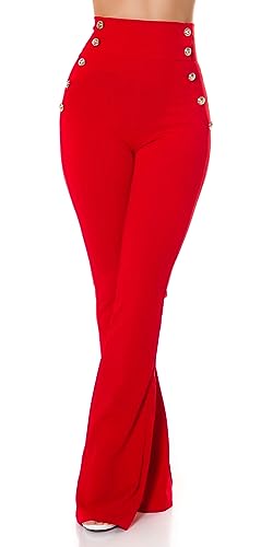 Koucla Damen sexy ausgestellte Hose mit hoher Taille und goldenen Knöpfen, rot, L von Koucla