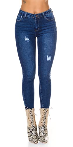 Koucla Darkwashed Skinny High Waist Röhre Jeans im Used Look 36 von Koucla