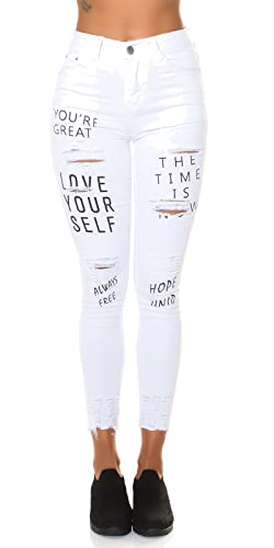 Koucla Destroyed Skinny High Waist Jeans mit Print und Risse 40 von Koucla