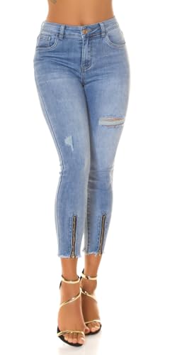 Koucla Destroyed Used Look Highwaist Skinny Röhrenhose Jeans Hose mit Löcher und Zipper 42 von Koucla