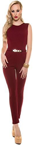 Koucla Eleganter Overall mit Goldschnalle in versch. Farben & Größen - Jumpsuit Rückenfrei (K6721) Bordeaux Gr. L von Koucla