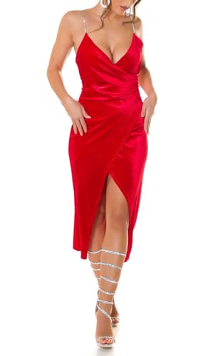 Koucla Elegantes Samtlook Midi Kleid mit Glitzerträgern XL von Koucla