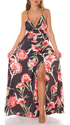 Koucla Flower Printed Wickel V-Neck Cocktail Maxi Kleid mit XL-Schlitz One Size (Einheitsgröße) von Koucla