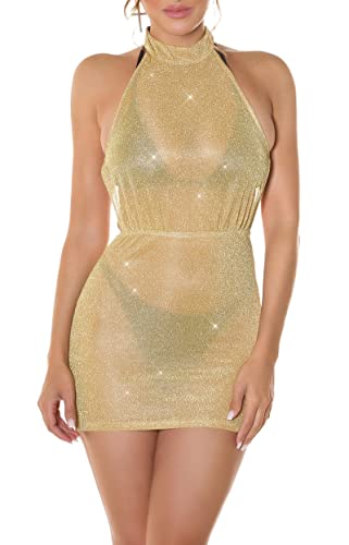 Koucla Glamour Gogo Cover-Up Turtle-Neck Minikleid Rückenfrei One Size (Einheitsgröße), Gold von Koucla