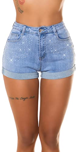 Koucla Glamour High Waist Jeans Shorts mit Push up-Effekt und Deko Strass 34 von Koucla