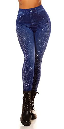 Koucla Glamour Jeans Look High Waist Leggings mit Deko Strass One Size (Einheitsgröße) von Koucla