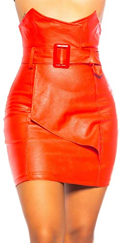 Koucla High Waist Lederlook Rock Minirock mit Gürtel (Rot, L) von Koucla