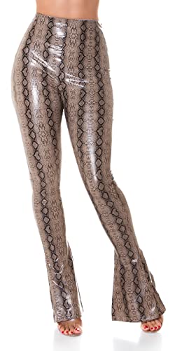 Koucla High Waist Snake Printed Leder Look Leggings mit Schlag XL von Koucla