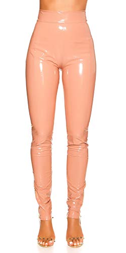 Koucla Highwaist Hose Wetlook Lederlook Lack Optik Damen Hose mit Zips (Altrosa, L) von Koucla