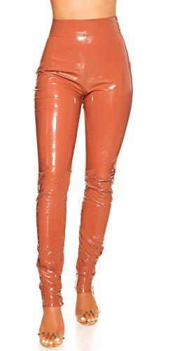 Koucla Highwaist Hose Wetlook Lederlook Lack Optik Damen Hose mit Zips (Bronze, XL) von Koucla