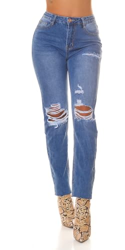 Koucla Highwaist Mom Fit Cotton Jeans Hose Destroyed in Used Optik mit Löcher Ripped 32 von Koucla