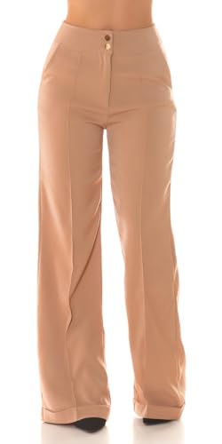 Koucla Highwaist Stoffhose Marlene Business Hose mit weitem Bein Schlaghose Bügelfalte und Krempel L von Koucla