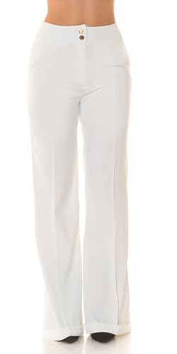 Koucla Highwaist Stoffhose Marlene Business Hose mit weitem Bein Schlaghose Bügelfalte und Krempel M von Koucla