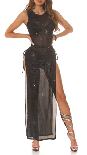 Koucla Hot Cover-up Kleid Maxikleid Transparent Ärmellos mit Bein-Cutouts und Glitzer Glitter Effekt L von Koucla