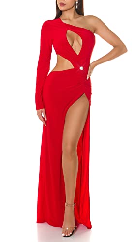 Koucla Hot One Shoulder Silvester Party Kleid mit Cutouts und Deko Strass One Size (Einheitsgröße) von Koucla