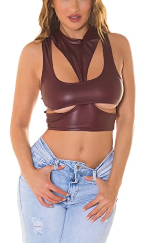 Koucla Hot Wet Look Gogo Turtle Neck Crop Top mit Cutouts One Size (Einheitsgröße) von Koucla