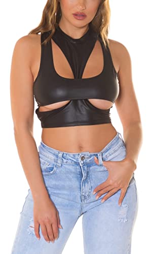 Koucla Hot Wet Look Gogo Turtle Neck Crop Top mit Cutouts One Size (Einheitsgröße) von Koucla