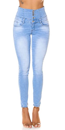 Koucla Jeans High Waist Damen Skinny Jeans Jeanshose Corsage Look (34, Hellblau) von Koucla