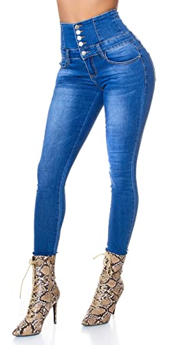 Koucla Jeans High Waist Damen Skinny Jeans Jeanshose Corsage Look (36, Blau) von Koucla