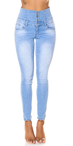 Koucla Jeans High Waist Damen Skinny Jeans Jeanshose Corsage Look (36, Hellblau) von Koucla