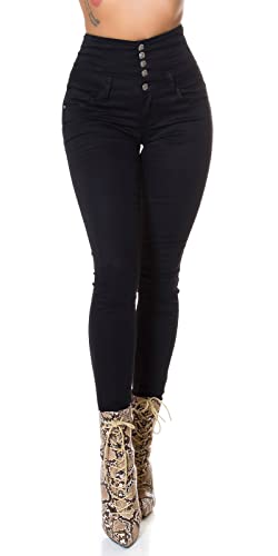 Koucla Jeans High Waist Damen Skinny Jeans Jeanshose Corsage Look (38, Schwarz) von Koucla