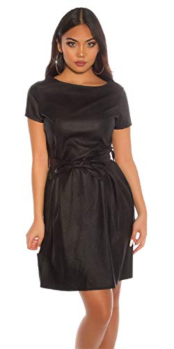 Koucla Kleid Lederlook Kunstleder Optik Minikleid Kurzarm mit Gürtel (S) von Koucla