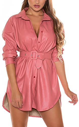 Koucla Kunstleder Blusen Kleid Long Bluse mit Gürtel One Size (Einheitsgröße) von Koucla