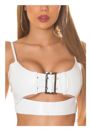 Koucla Kunstleder Crop Top Bustier Bauchfrei Trägertop im Corsagen-Look mit Deko Schnalle und Cutout One Size (Einheitsgröße) von Koucla