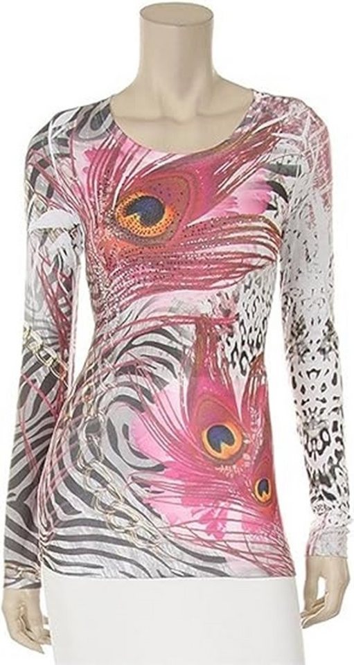Koucla Langarmshirt animal print Shirt weiß pink mit Strass Strass Besatz von Koucla