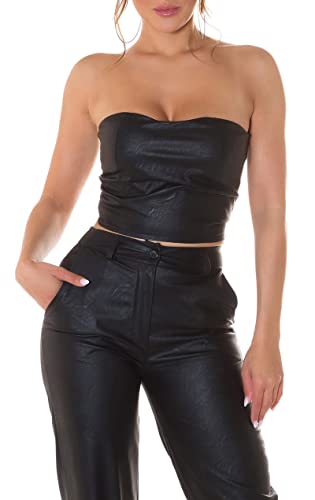 Koucla Leder Look Bandeau Crop Zipper Top L von Koucla