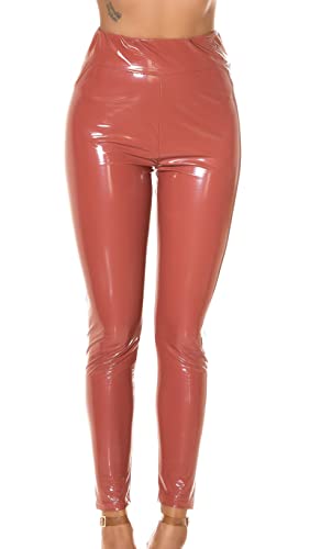 Koucla Leggings Damen High Waist Lederlook Lack Optik Hose (M, Braun) von Koucla