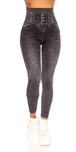 Koucla Leggings Damen Jeanslook Shape High Waist Leggings (Schwarz, L/XL) von Koucla