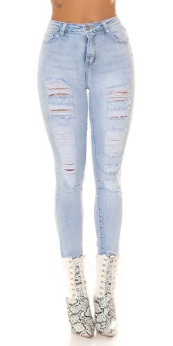 Koucla Lightwashed Destroyed Look Skinny Röhrenjeans Hose Used Jeans mit Löcher 42 von Koucla