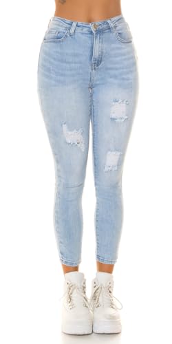 Koucla Lightwashed Highwaist Used Look Jeans Skinny Röhrenjeans Hose mit Push-Up und Löcher Destroyed 38 von Koucla