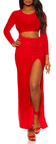 Koucla Maxi Langarm Cocktail Silvester Kleid mit Cutout und Beinschlitz L von Koucla
