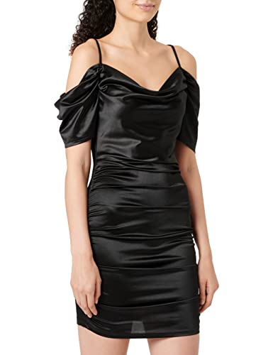 Koucla Off-Shoulder Damen Kleid Party Satin Look Minikleid (Schwarz, XL) von Koucla