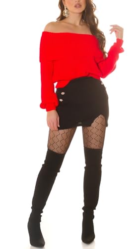 Koucla Off Shoulder Pullover Grobstrick Strickpullover Wollpullover Carmen-Ausschnitt mit Umlegekragen One Size (Einheitsgröße) von Koucla
